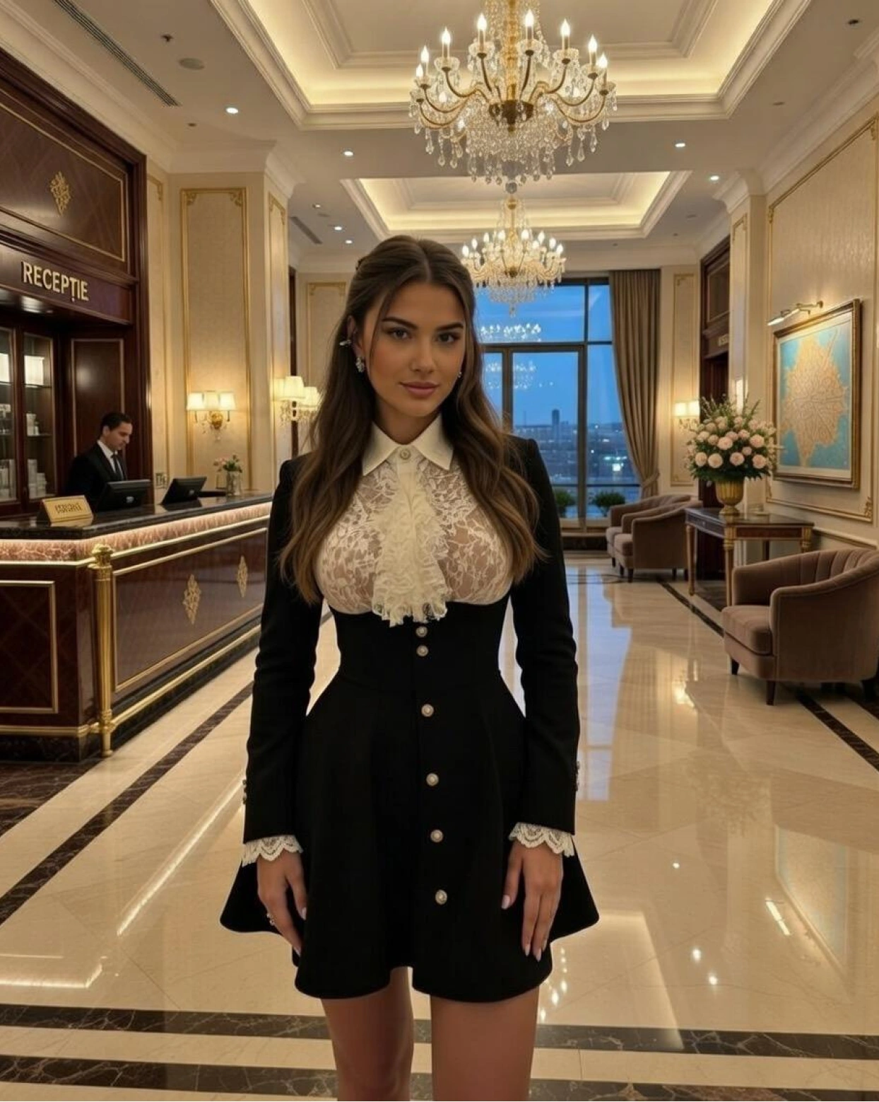 Къса рокля Inna в черно с дантелена горна част