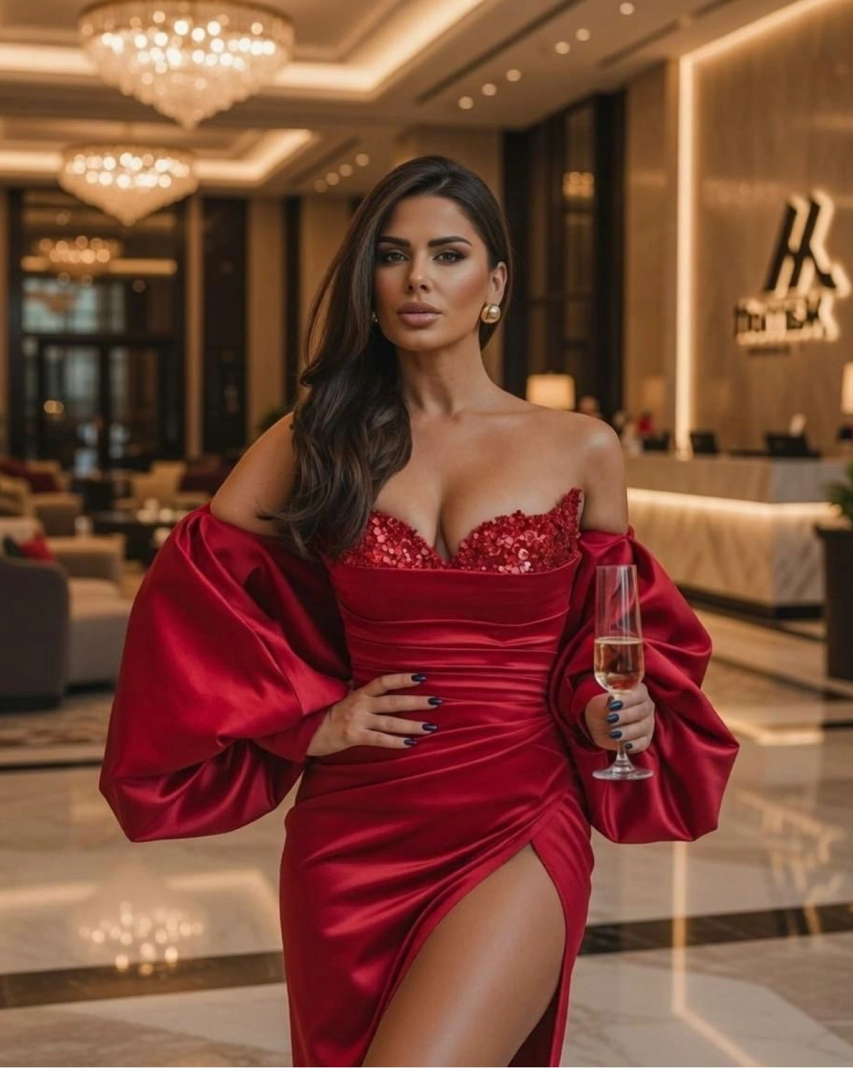 Дълга рокля Mirandra червена от тафта с бюст с пайети Дълга рокля Mirandra червена от тафта с бюст с пайети