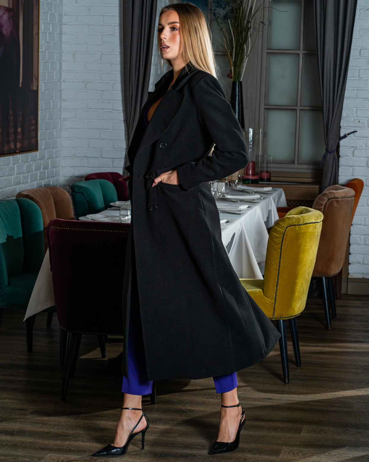 Палто Snow Черно закопчаване отпред с копчета