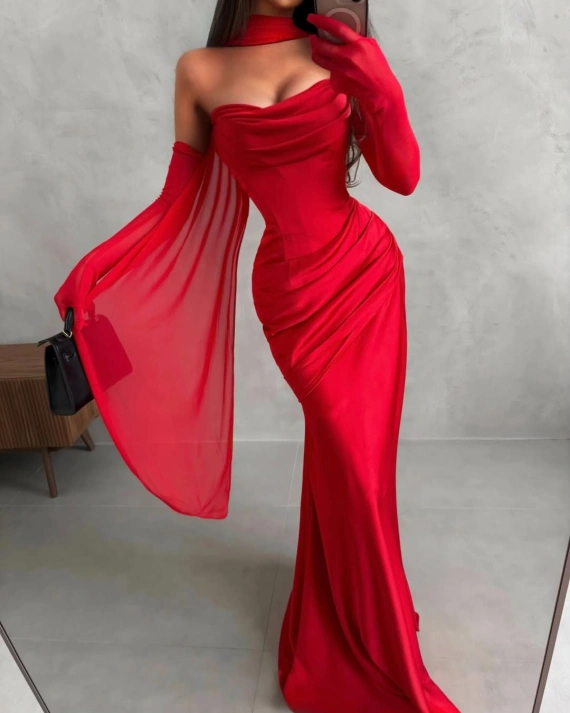 Рокля Timeea Червена еластична тафта