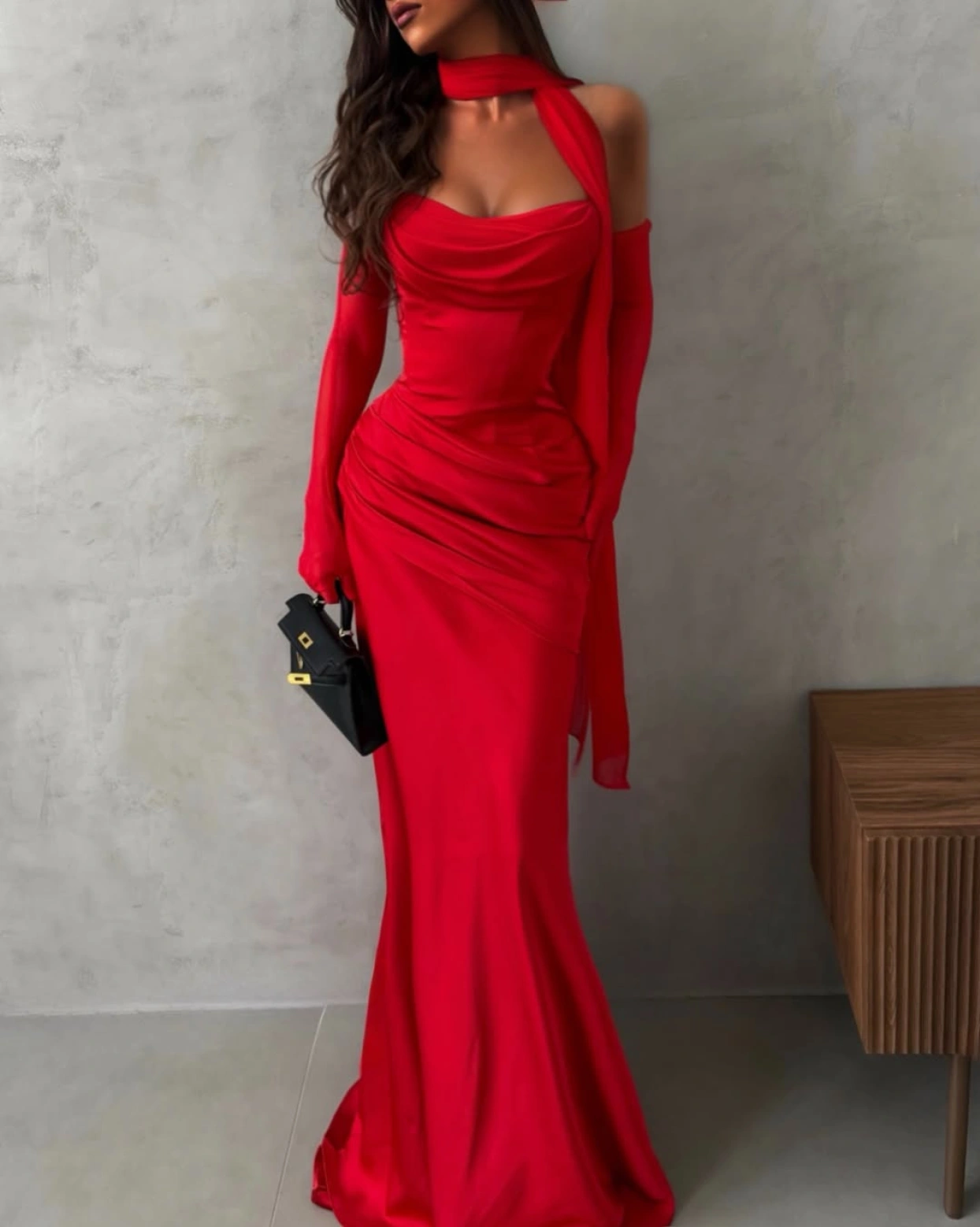 Рокля Timeea Червена еластична тафта