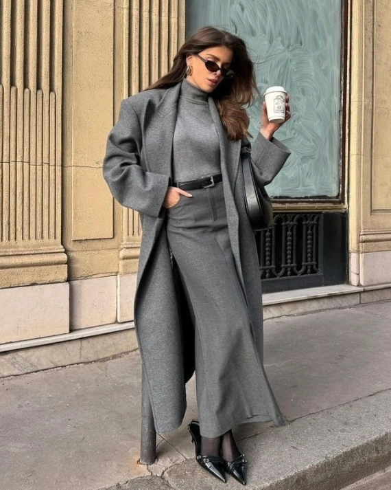 Палто Street Сиво закопчаване отвътре със скрити копчета