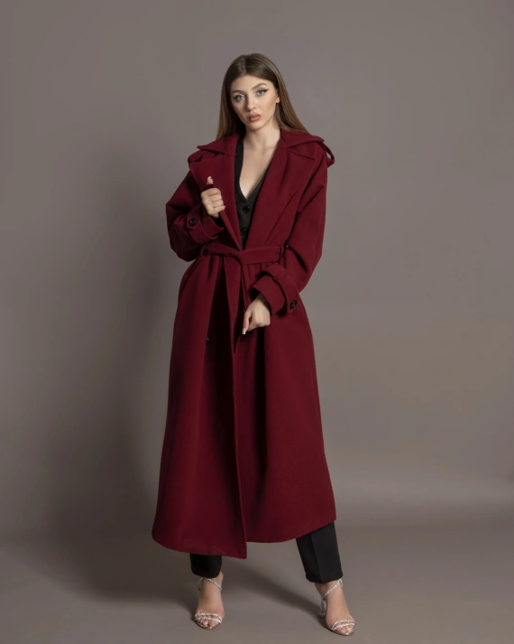 Палто Kevin Бордо закопчаване с копчета, подплатено отвътре